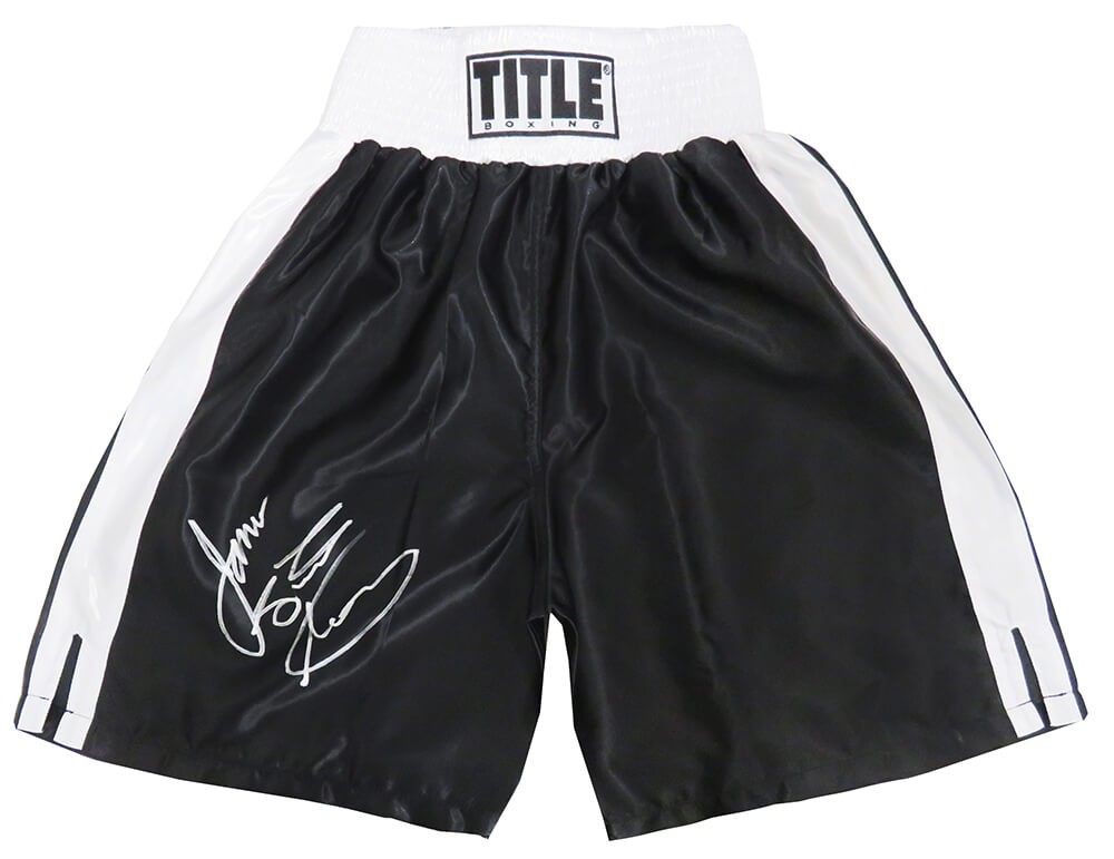 James Toney Signed Title Black With White Trim Boxing Trunks w/Lights Out