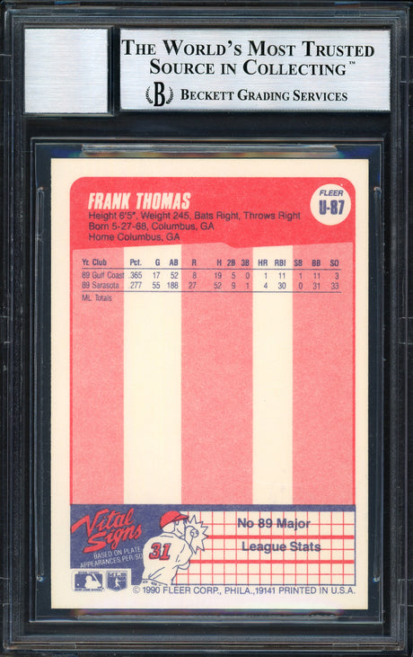 Frank Thomas Autographed 1990 Fleer Update Rookie Card #U-87 Chicago White Sox Auto Grade 10 Beckett BAS Stock #185190