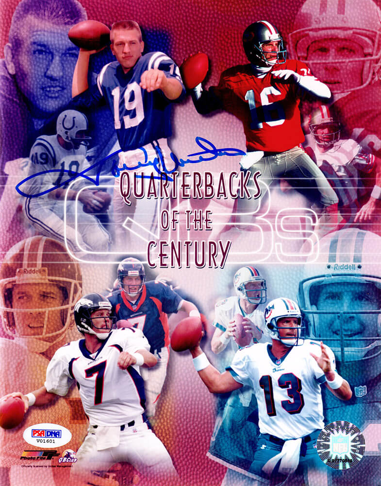 Johnny Unitas Signed Quaterbacks Of The Century Collage 8x10 Photo (PSA Letter)