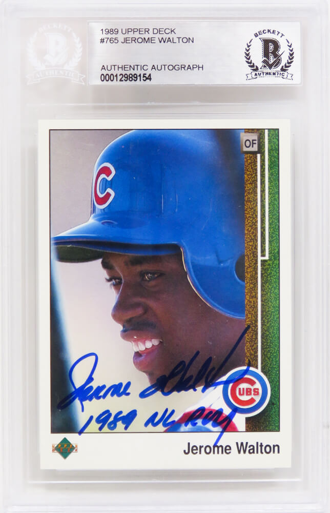 Jerome Walton Signed Chicago Cubs 1989 Upper Deck Rookie Baseball Card #765 w/1989 NL ROY - (Beckett Encapsulated)