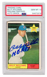 Billy Williams Signed Chicago Cubs 1961 Topps Baseball Rookie Card #141 w/HOF'87 (PSA Encapsulated / Auto Grade 10)