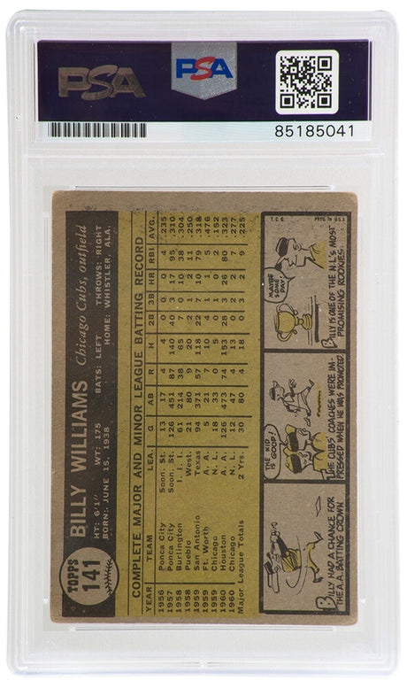 Billy Williams Signed Chicago Cubs 1961 Topps Baseball Rookie Card #141 (PSA Encapsulated / Auto Grade 10)