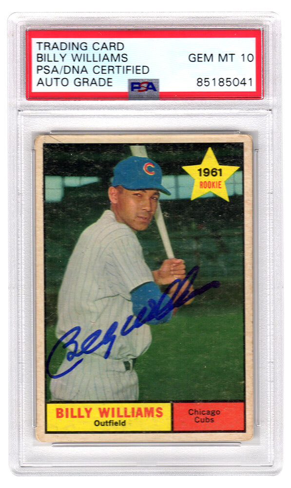 Billy Williams Signed Chicago Cubs 1961 Topps Baseball Rookie Card #141 (PSA Encapsulated / Auto Grade 10)