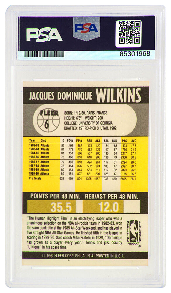 Dominique Wilkins Signed Hawks 1990-91 Fleer Basketball Card #6 - (PSA Encapsulated)