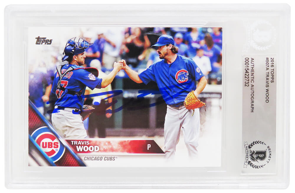 Travis Wood Signed Chicago Cubs 2016 Topps Baseball Trading Card #507A - (Beckett Encapsulated)