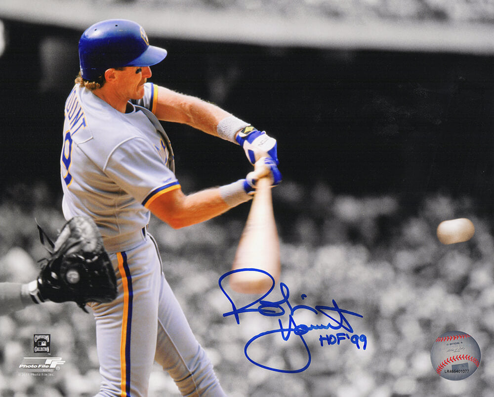 Robin Yount Signed Milwaukee Brewers Hitting Spotlight 8x10 Photo w/HOF'99