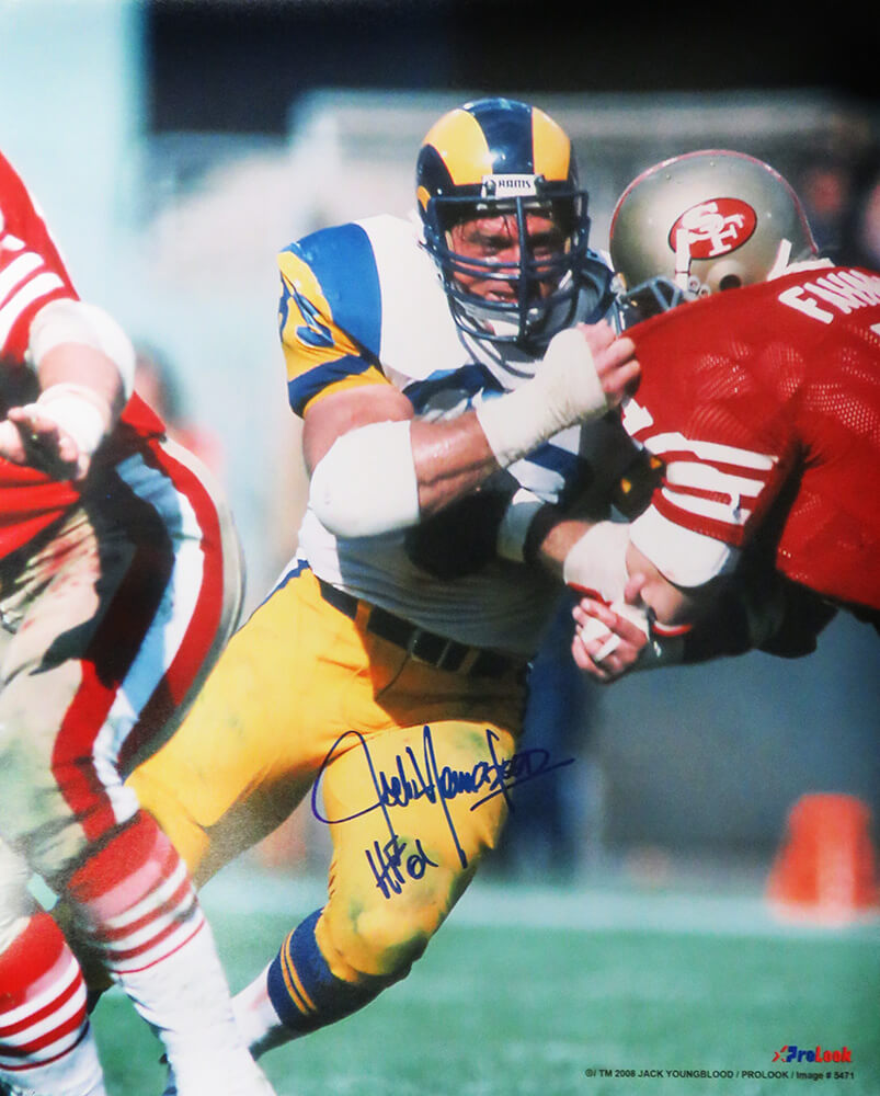 Jack Youngblood Signed Los Angeles Rams vs 49ers Action 16x20 Photo w/HF'01