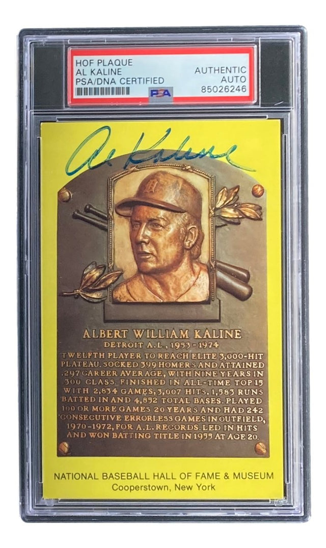 Al Kaline Signed 4x6 Detroit Tigers HOF Plaque Card PSA/DNA 85026246 - Sports Integrity