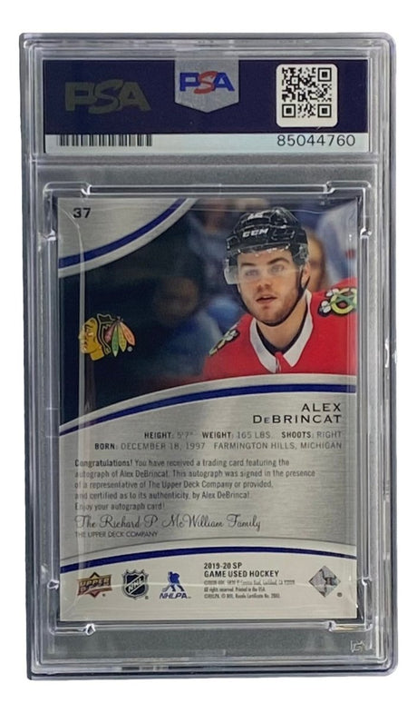 Alex DeBrincat Signed 2019/20 SP Game Used #37 Blackhawks Hockey Card PSA/DNA - Sports Integrity