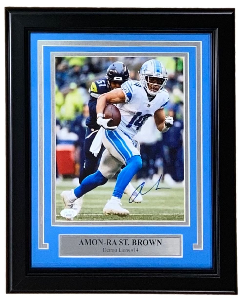 Amon-Ra St. Brown Signed Framed 8x10 Detroit Lions vs Seattle Photo JSA