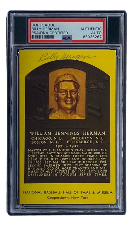 Billy Herman Signed 4x6 Chicago Cubs HOF Plaque Card PSA/DNA 85026267 - Sports Integrity