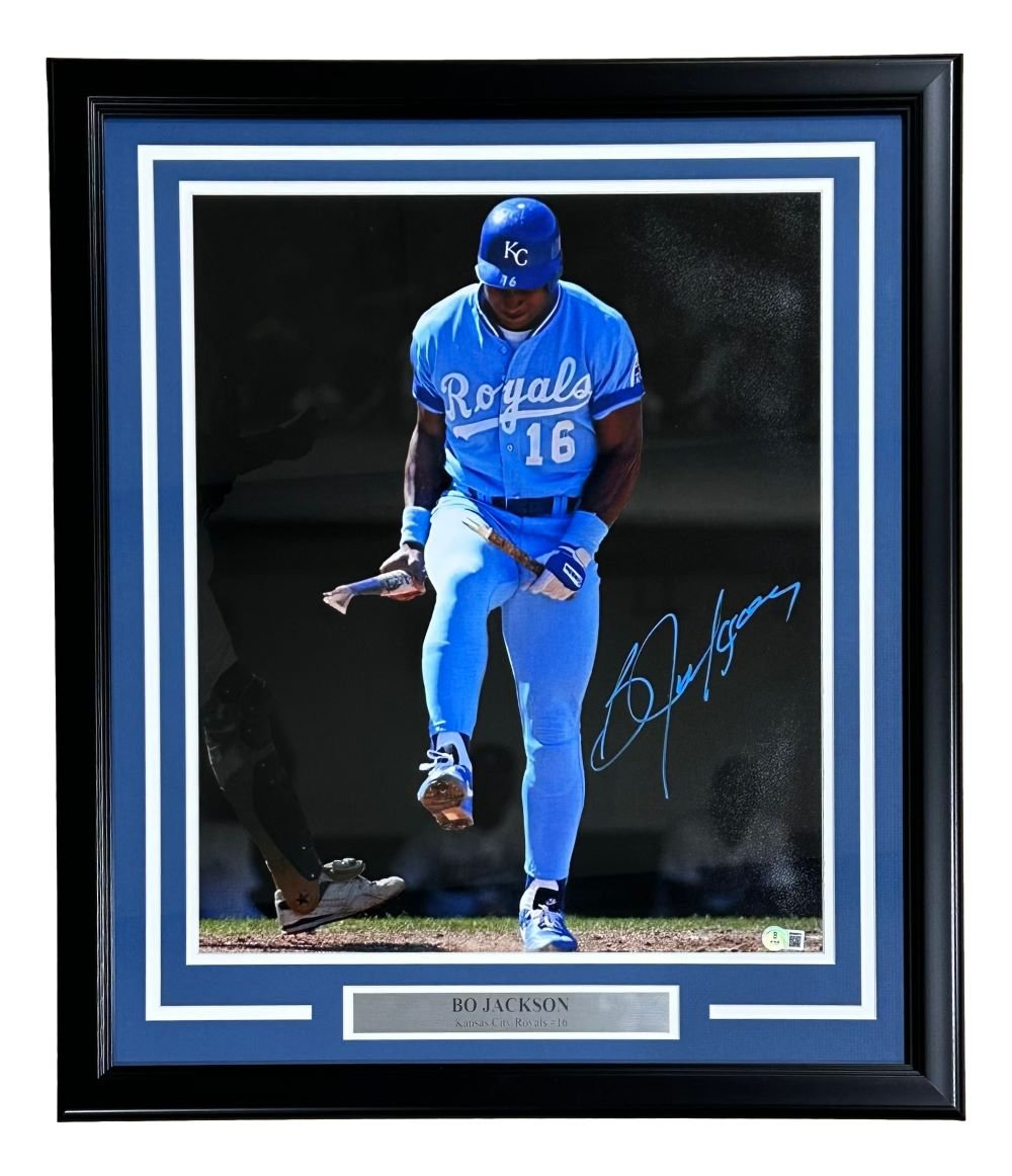 Bo Jackson Signed Framed 16x20 Kansas City Royals Bat Break Photo BAS - Sports Integrity