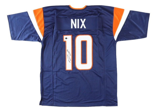 Bo Nix Denver Signed Alternate Blue Football Jersey BAS - Sports Integrity