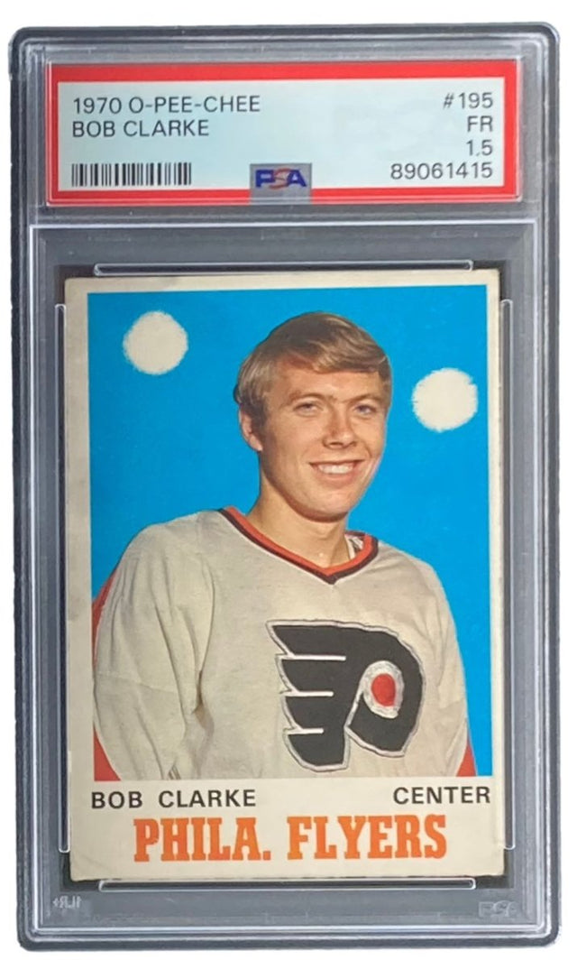 Bob Clarke Slabbed 1970 O - Pee - Chee #195 Flyers Rookie Trading Card PSA FR1.5 - Sports Integrity