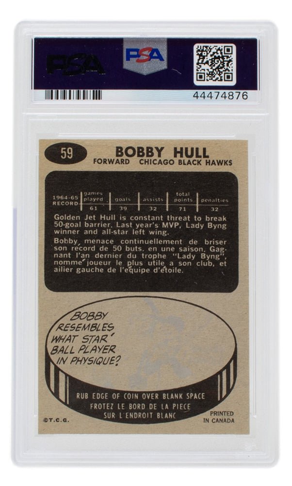 Bobby Hull 1965 Topps #59 Chicago Black Hawks Hockey Card PSA Mint 9 OC - Sports Integrity