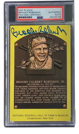 Brooks Robinson Signed 4x6 Baltimore Orioles HOF Plaque Card PSA/DNA 85025708 - Sports Integrity