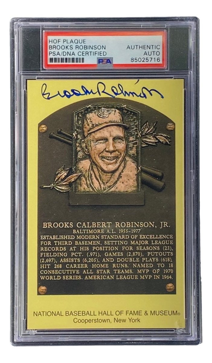 Brooks Robinson Signed 4x6 Baltimore Orioles HOF Plaque Card PSA/DNA 85025716 - Sports Integrity