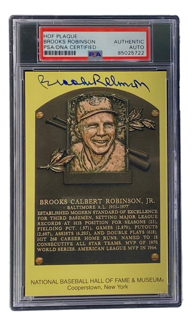 Brooks Robinson Signed 4x6 Baltimore Orioles HOF Plaque Card PSA/DNA 85025722 - Sports Integrity