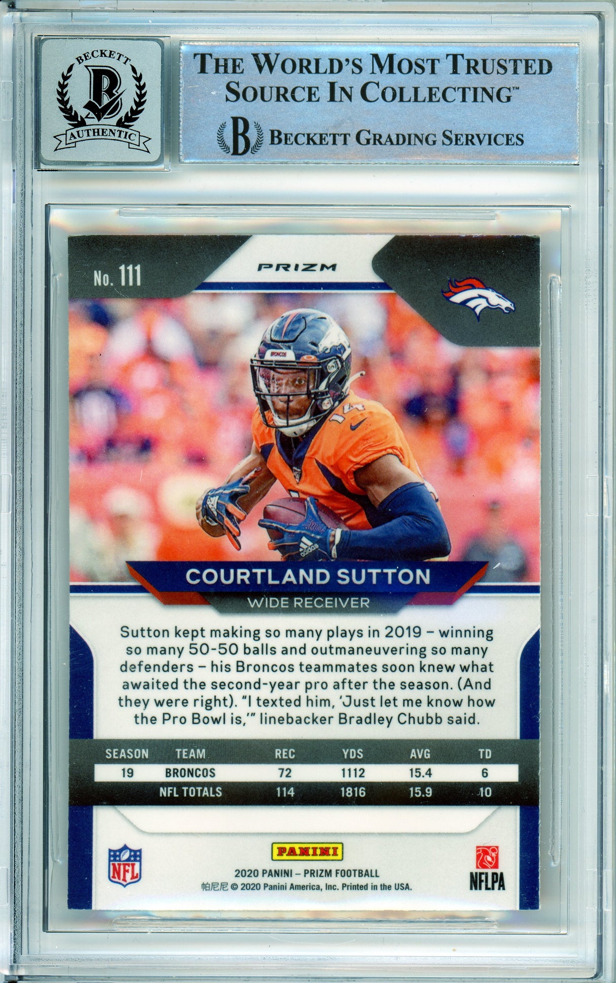 2020 Panini Prizm Orange Disco #111 Courtland Sutton Broncos BAS Autograph 10