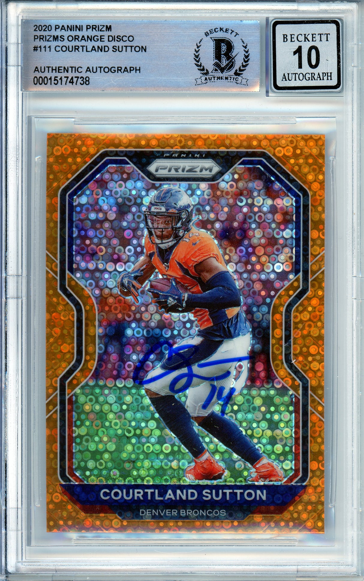 2020 Panini Prizm Orange Disco #111 Courtland Sutton Broncos BAS Autograph 10