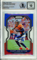 2020 Panini Prizm Red, White, Blue #111 Courtland Sutton Denver Broncos BAS Autograph 10