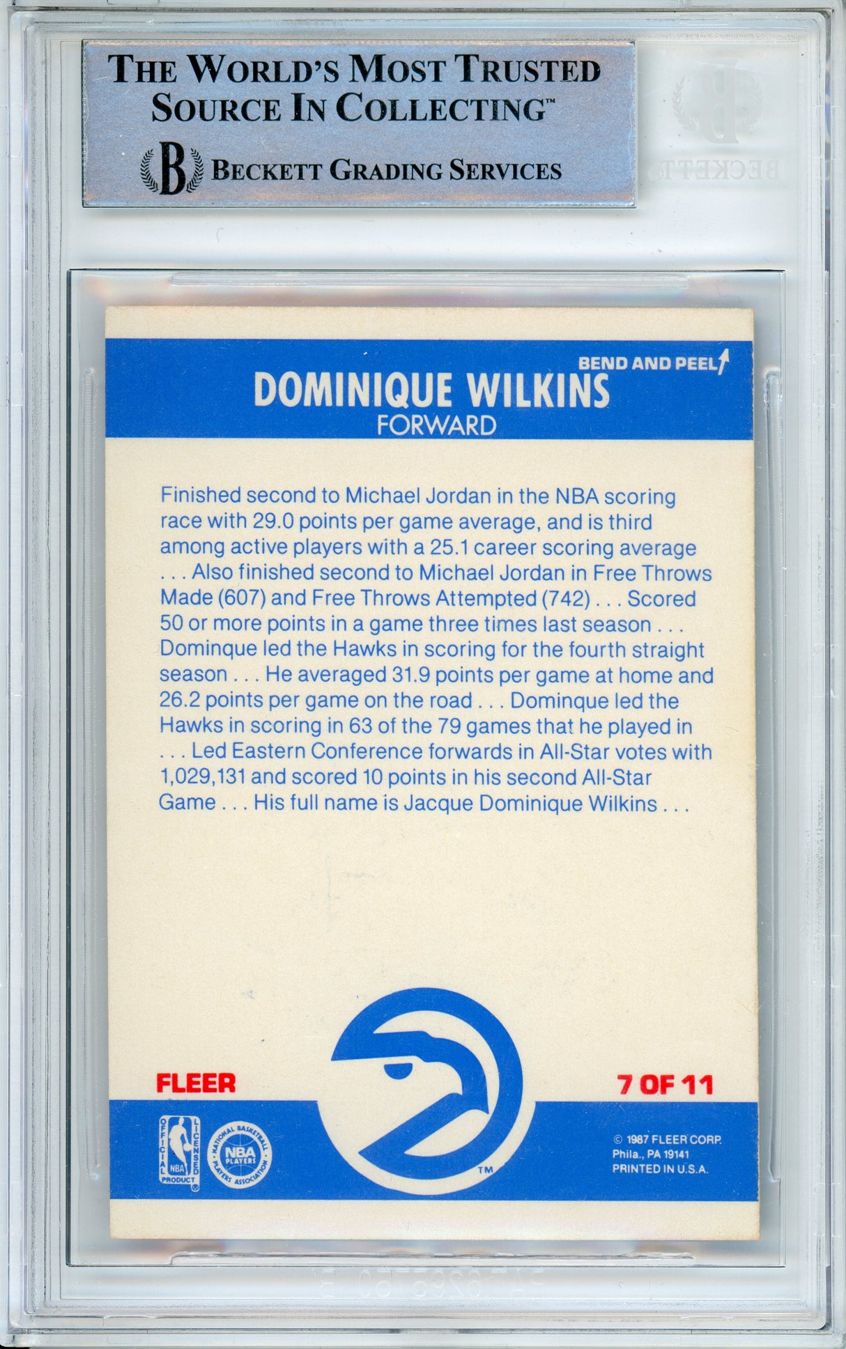 1987-88 Fleer Stickers #7 Dominique Wilkins Hawks BAS Autograph 10