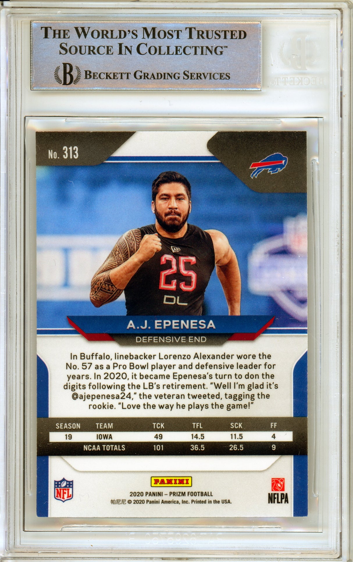 2020 Panini Prizm #313 A.J. Epenesa RC Buffalo Bills BAS Autograph 10