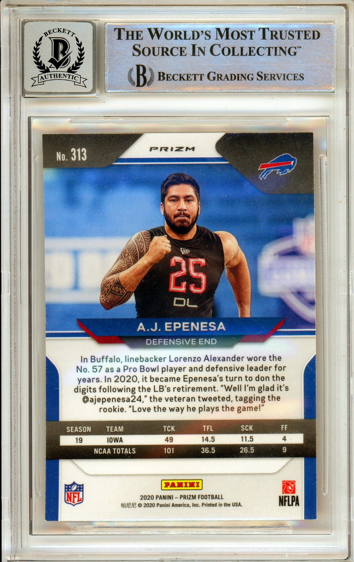 2020 Panini Prizm Orange Disco #313 A.J. Epenesa RC Buffalo Bills BAS Autograph 10