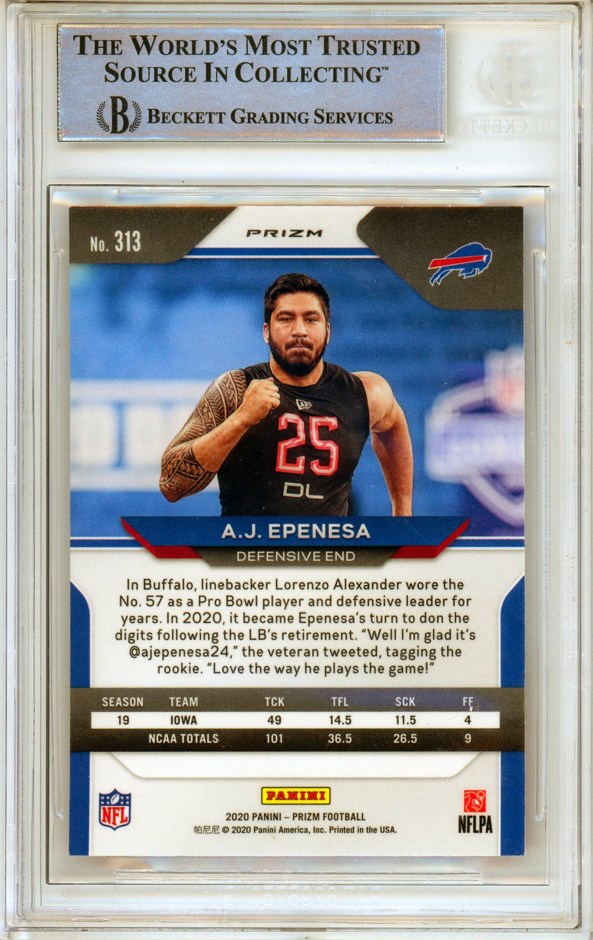 2020 Panini Prizm Red, White, & Blue #313 A.J. Epenesa RC Buffalo Bills BAS Autograph 10