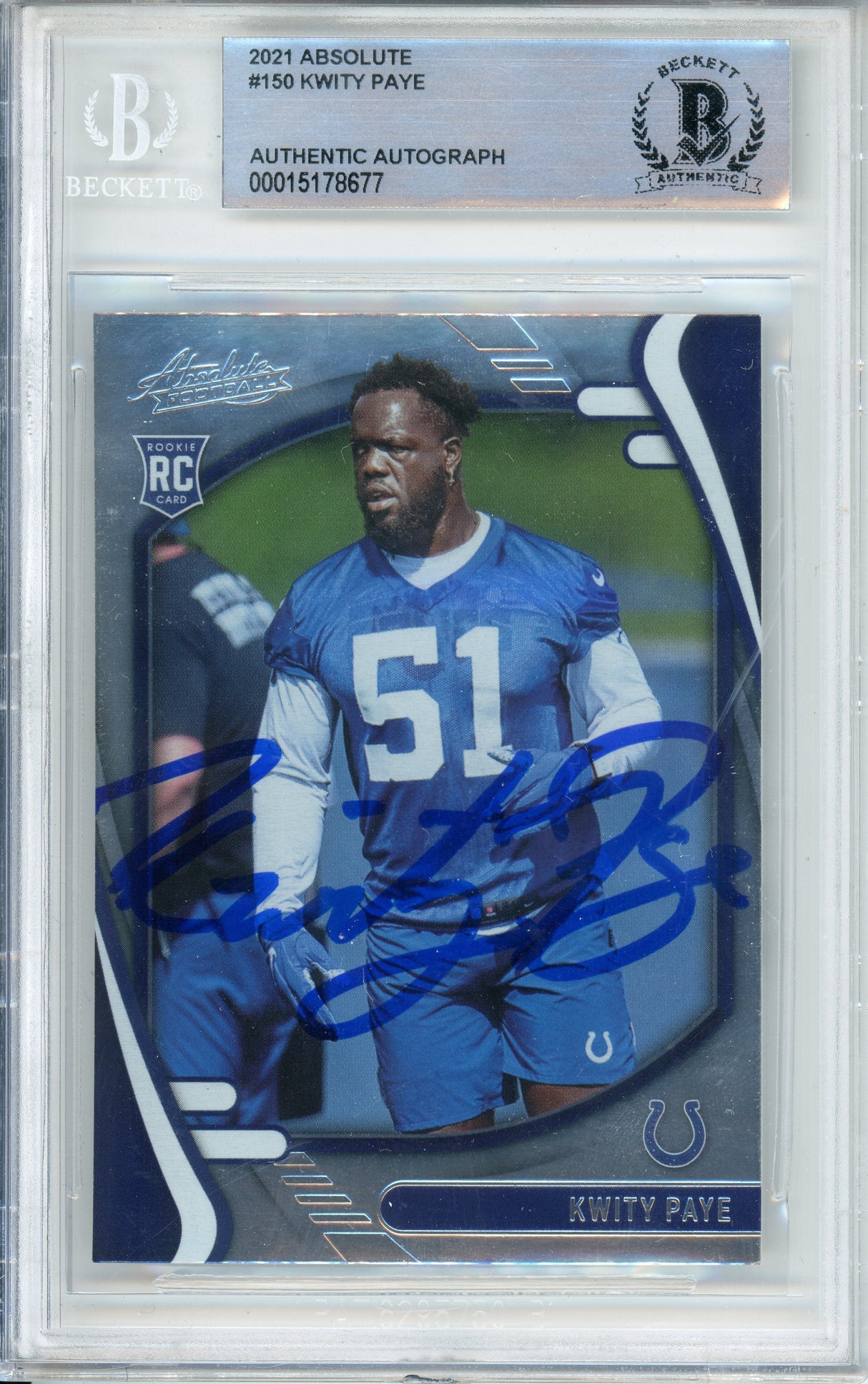 2021 Absolute Football #150 Kwity Paye RC Indianapolis Colts BAS Autograph 10