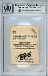 1982 Topps Stickers #92 Lawrence Tylor RC New York Giants BAS Autograph 10