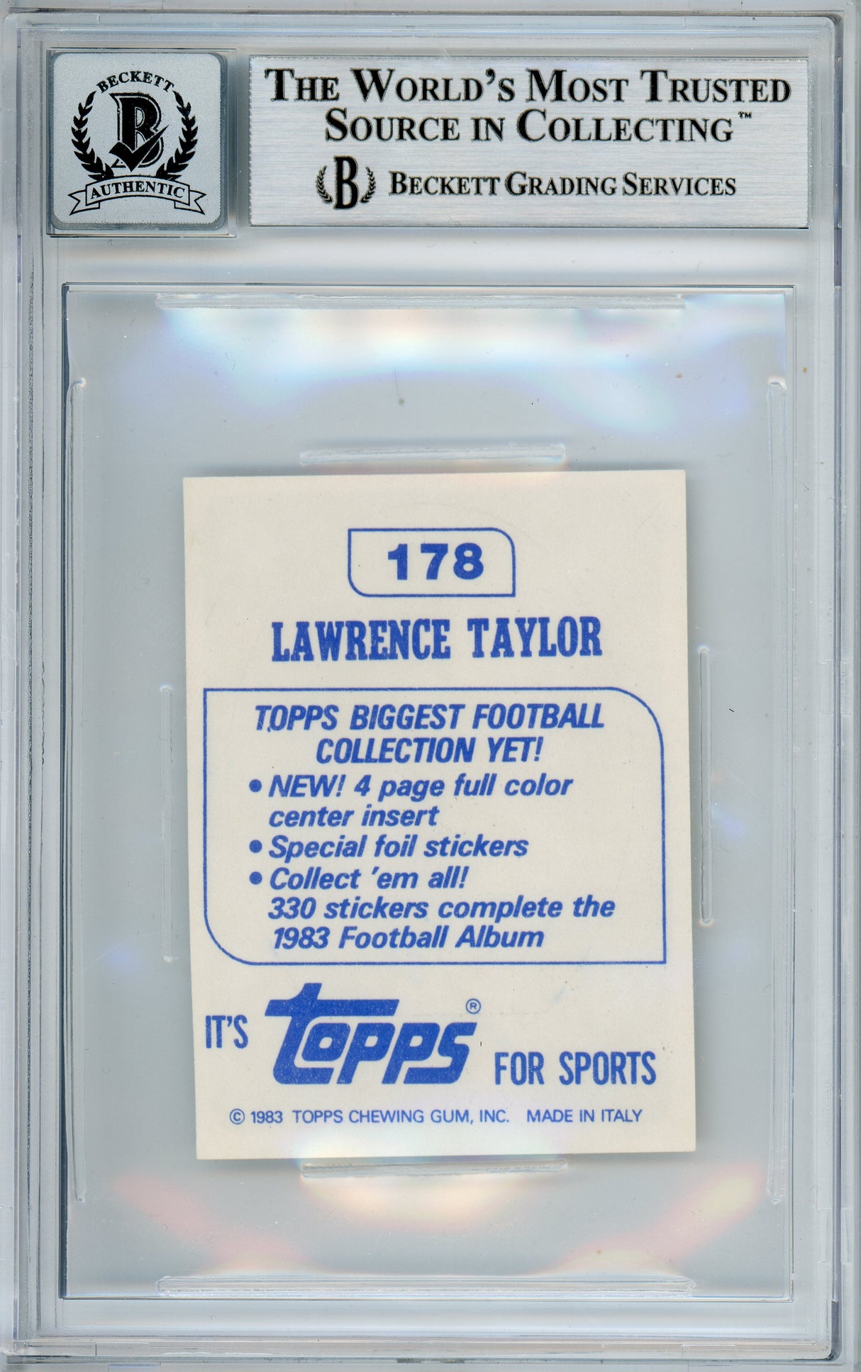 1983 Topps Stickers #178 Lawrence Taylor New York Giants BAS Autograph 10