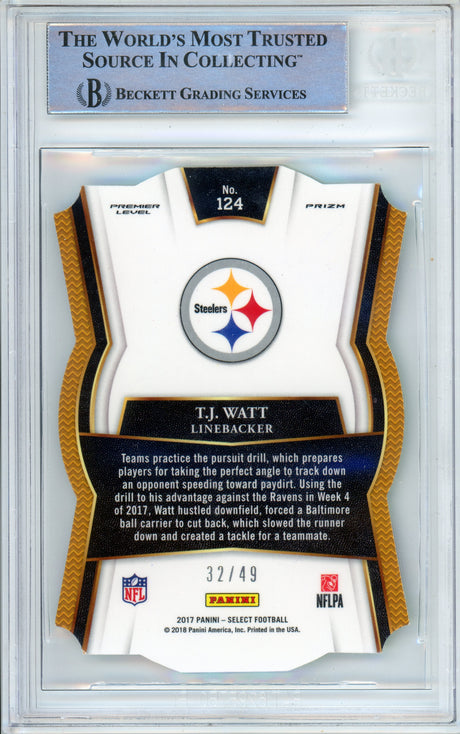 2017 Panini Select Neon Green #124 T.J. Watt RC 32/49 Steelers BAS Auto 10