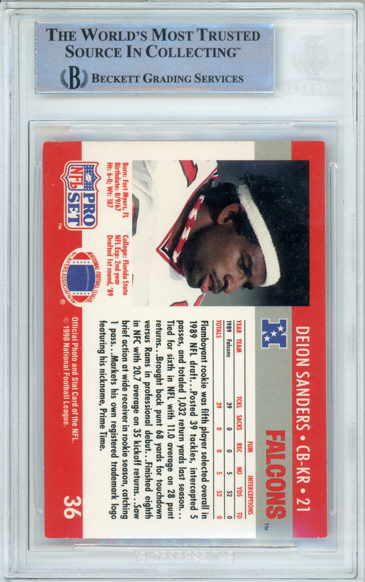 1990 Pro Set #36 Deion Sanders Atlanta Falcons BAS Autograph 10