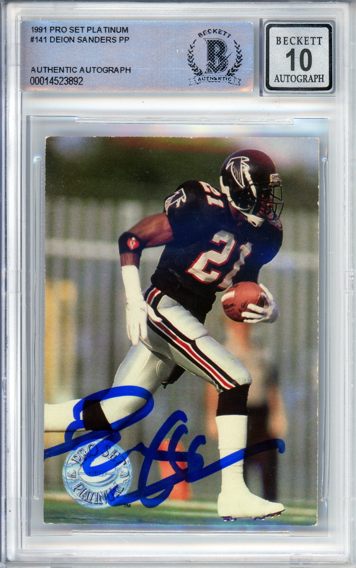 1991 Pro Set Platinum #141 Deion Sanders Platinum Performance Falcons BAS Auto