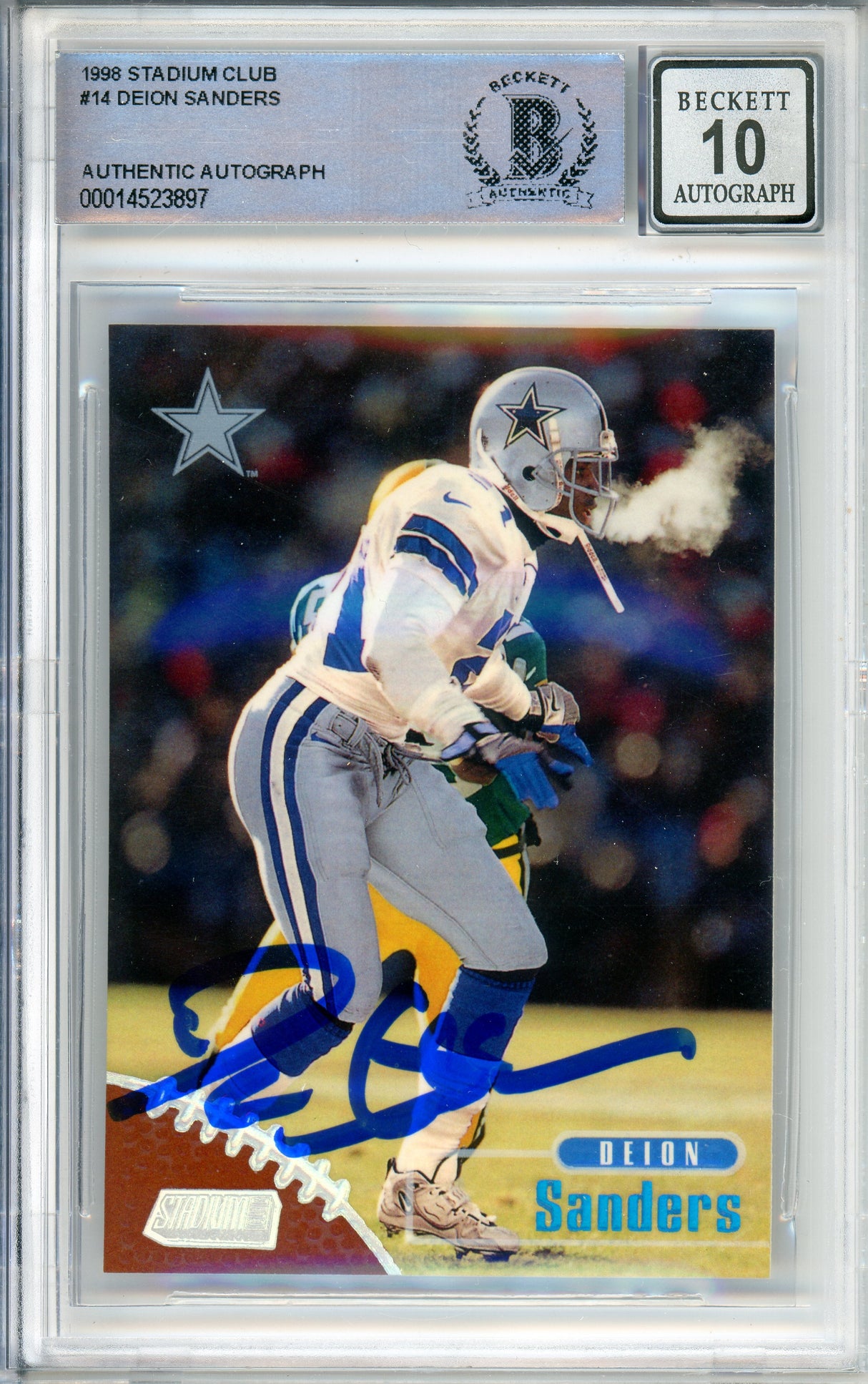 1998 Topps Stadium Club #14 Deion Sanders Dallas Cowboys BAS Autograph 10