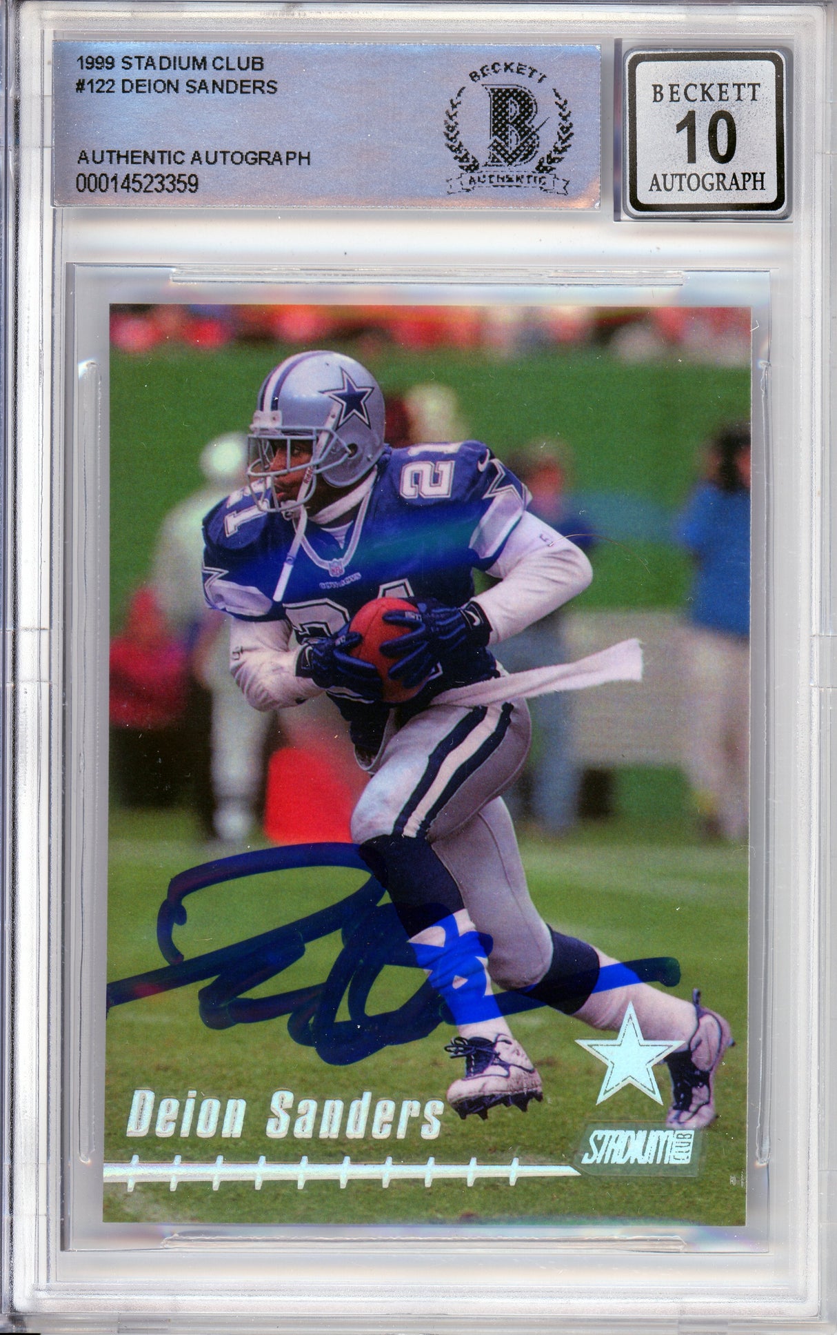 1999 Topps Stadium Club #122 Deion Sanders Dallas Cowboys BAS Autograph 10