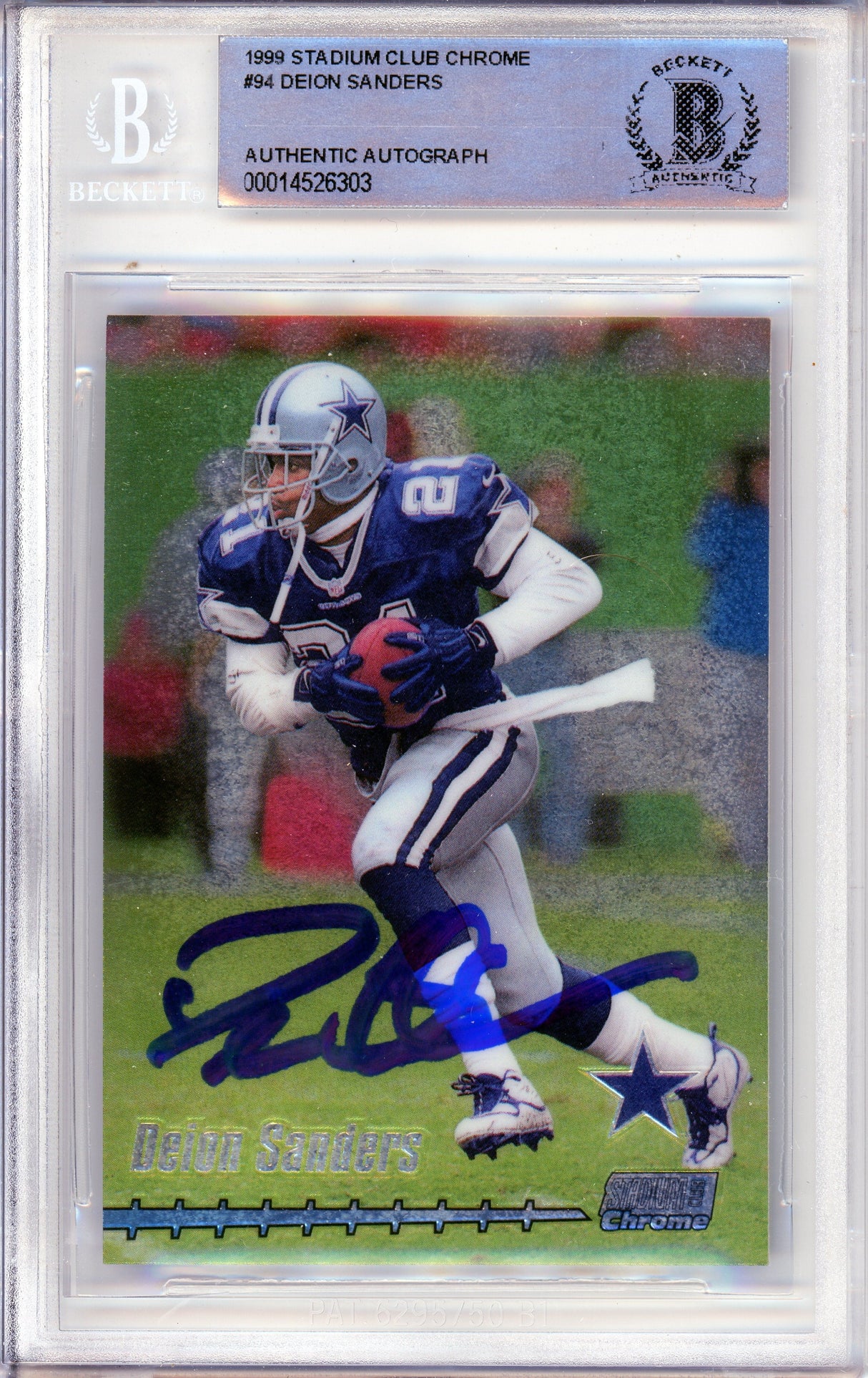 1999 Topps Stadium Club Chrome #94 Deion Sanders Dallas Cowboys BAS Autograph 10