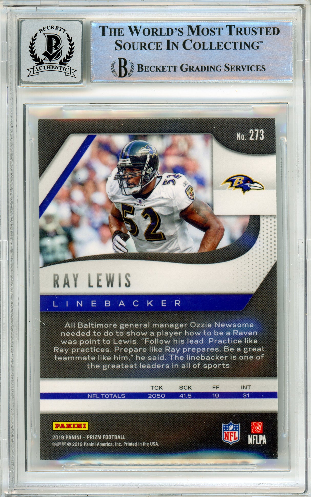 2019 Panini Prizm #273 Ray Lewis Baltimore Ravens BAS Autograph 10