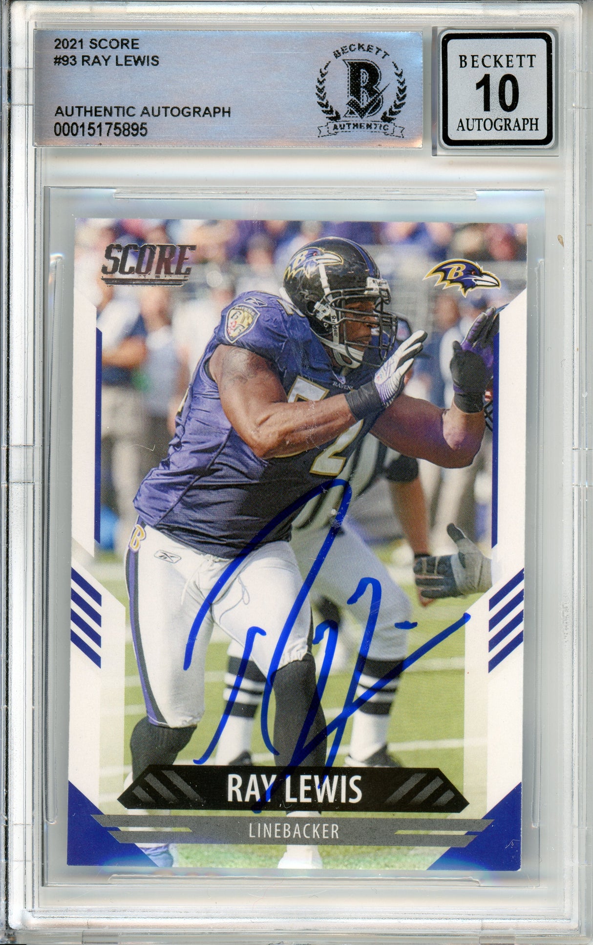 2021 Panini Score #93 Ray Lewis Baltimore Ravens BAS Autograph 10