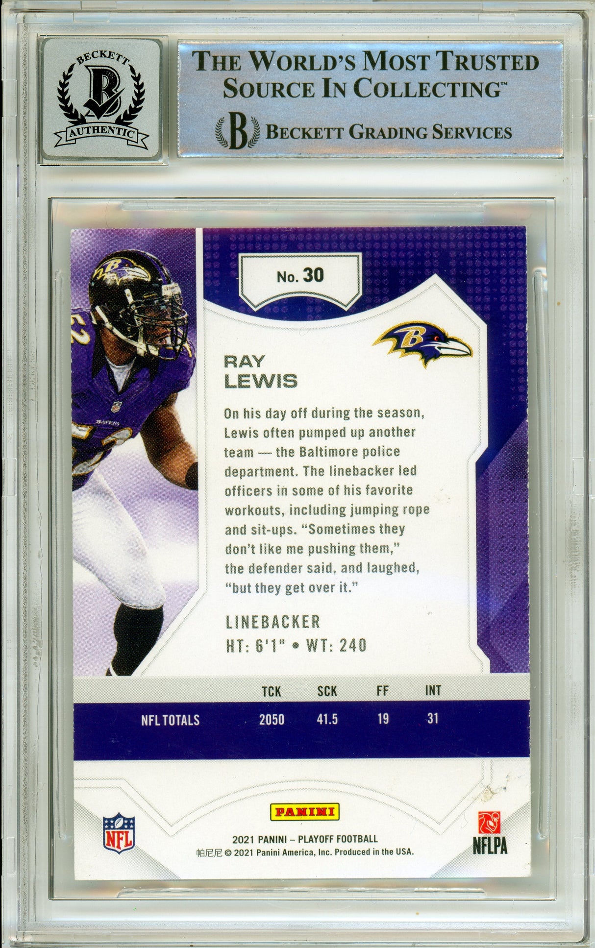 2021 Panini Playoff Kickoff #30 Ray Lewis Baltimore Ravens BAS Autograph 10