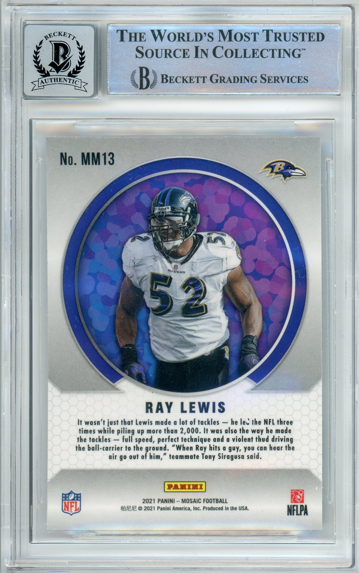 2021 Panini Mosaic Men of Mastery #13 Ray Lewis Ravens BAS Auto 10