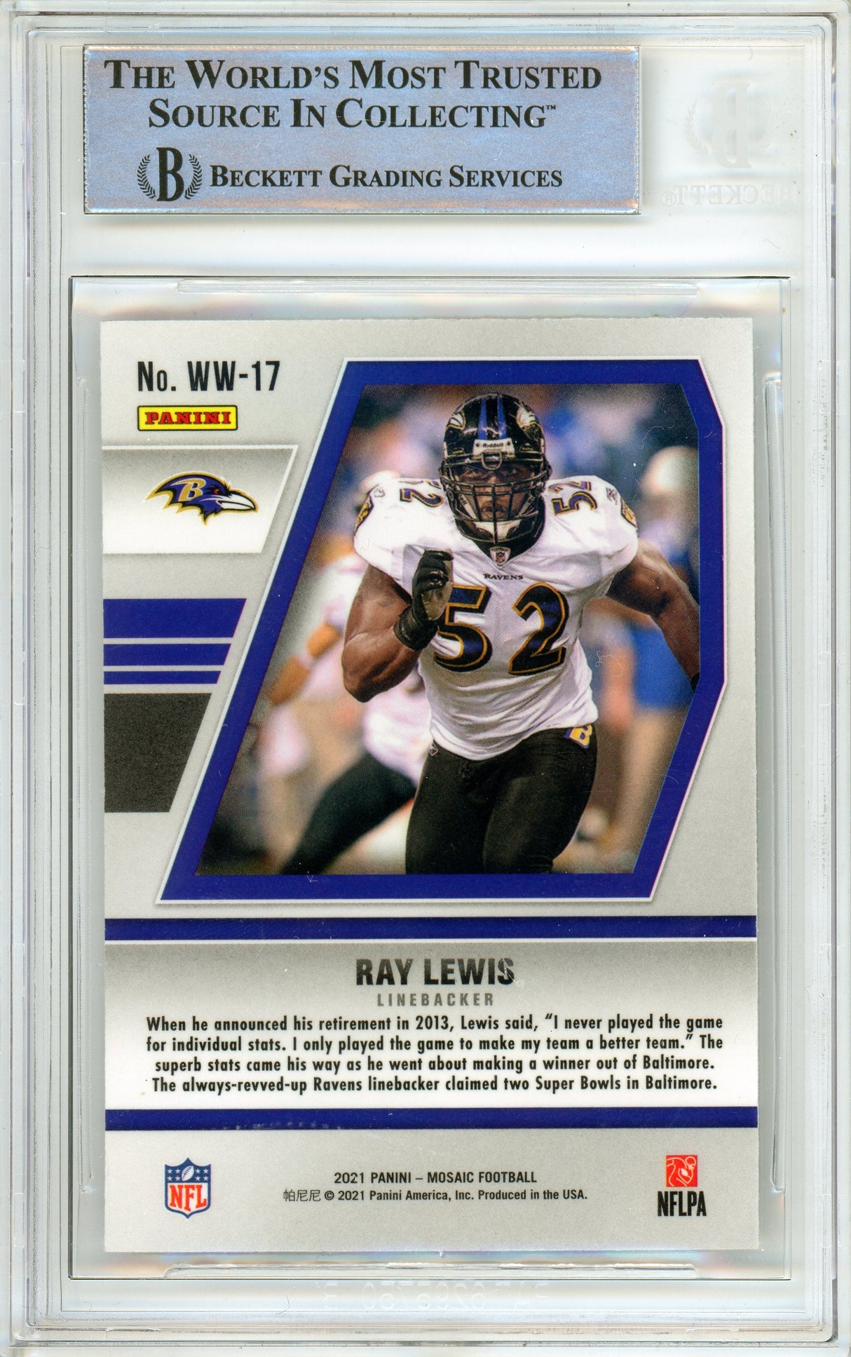 2021 Panini Mosaic Will to Win #17 Ray Lewis Ravens BAS Autograph 10