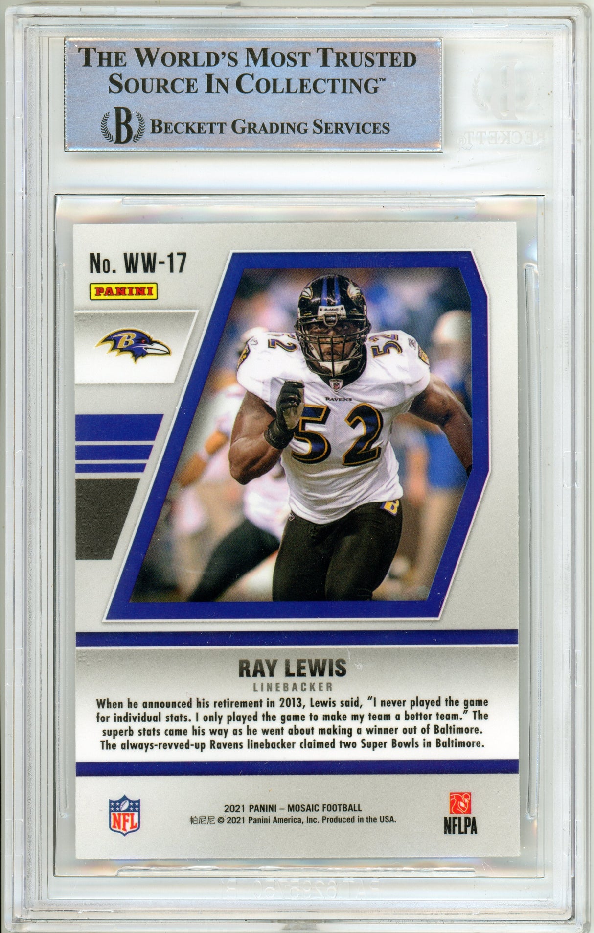 2021 Panini Mosaic Will to Win #17 Ray Lewis Ravens BAS Autograph 10