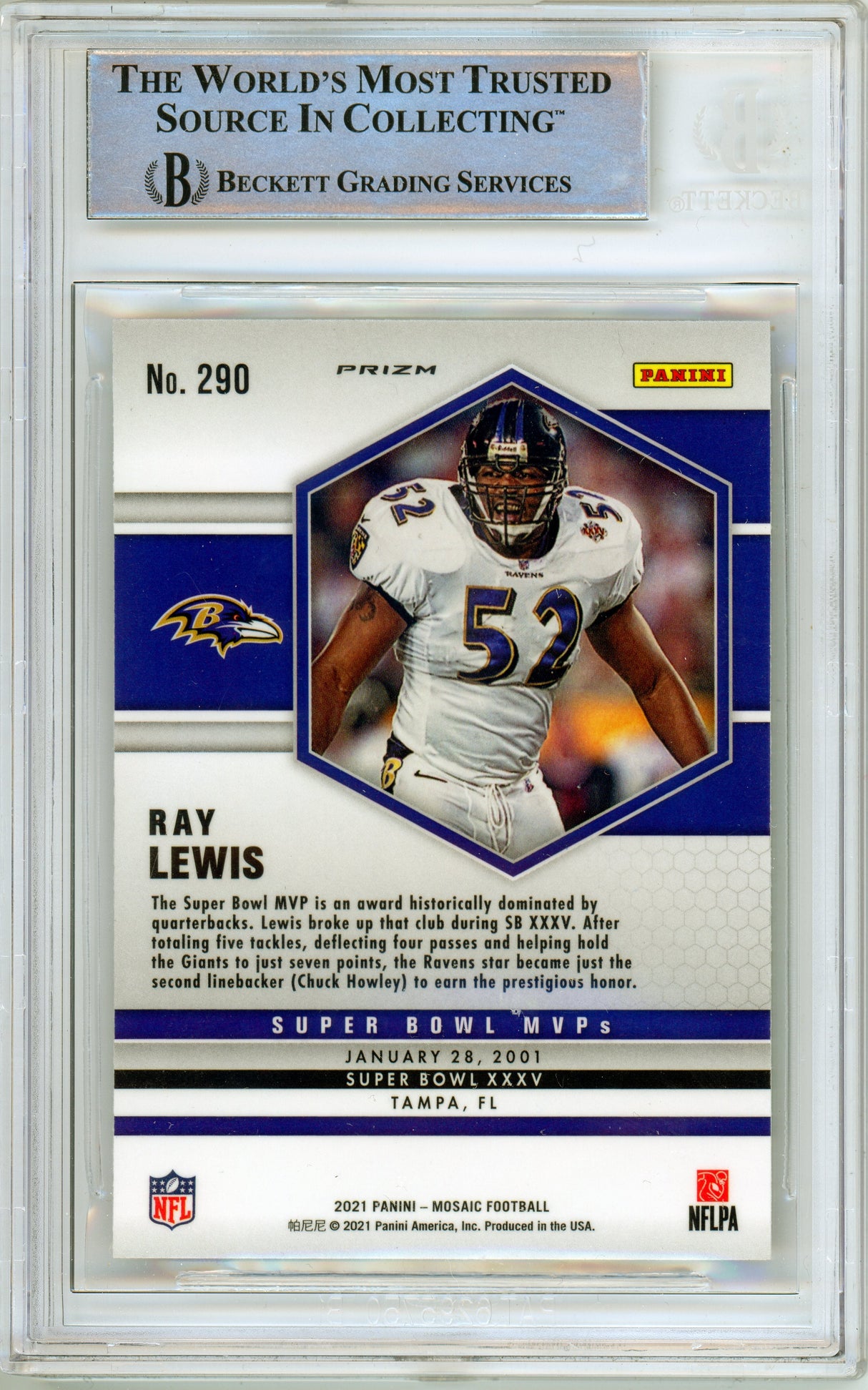 2021 Panini Mosaic MVP Green #290 Ray Lewis Ravens BAS Autograph 10