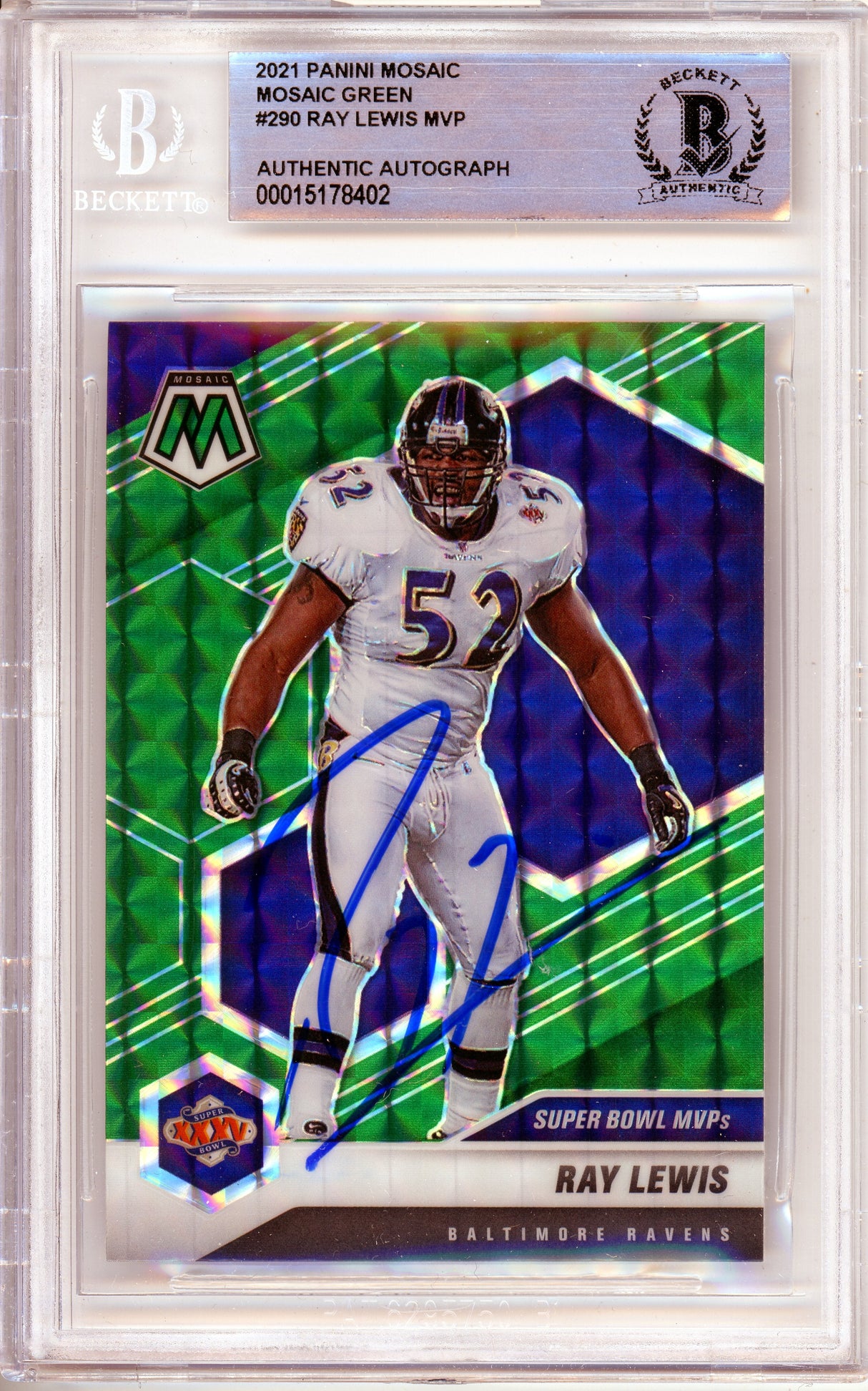 2021 Panini Mosaic MVP Green #290 Ray Lewis Ravens BAS Autograph 10