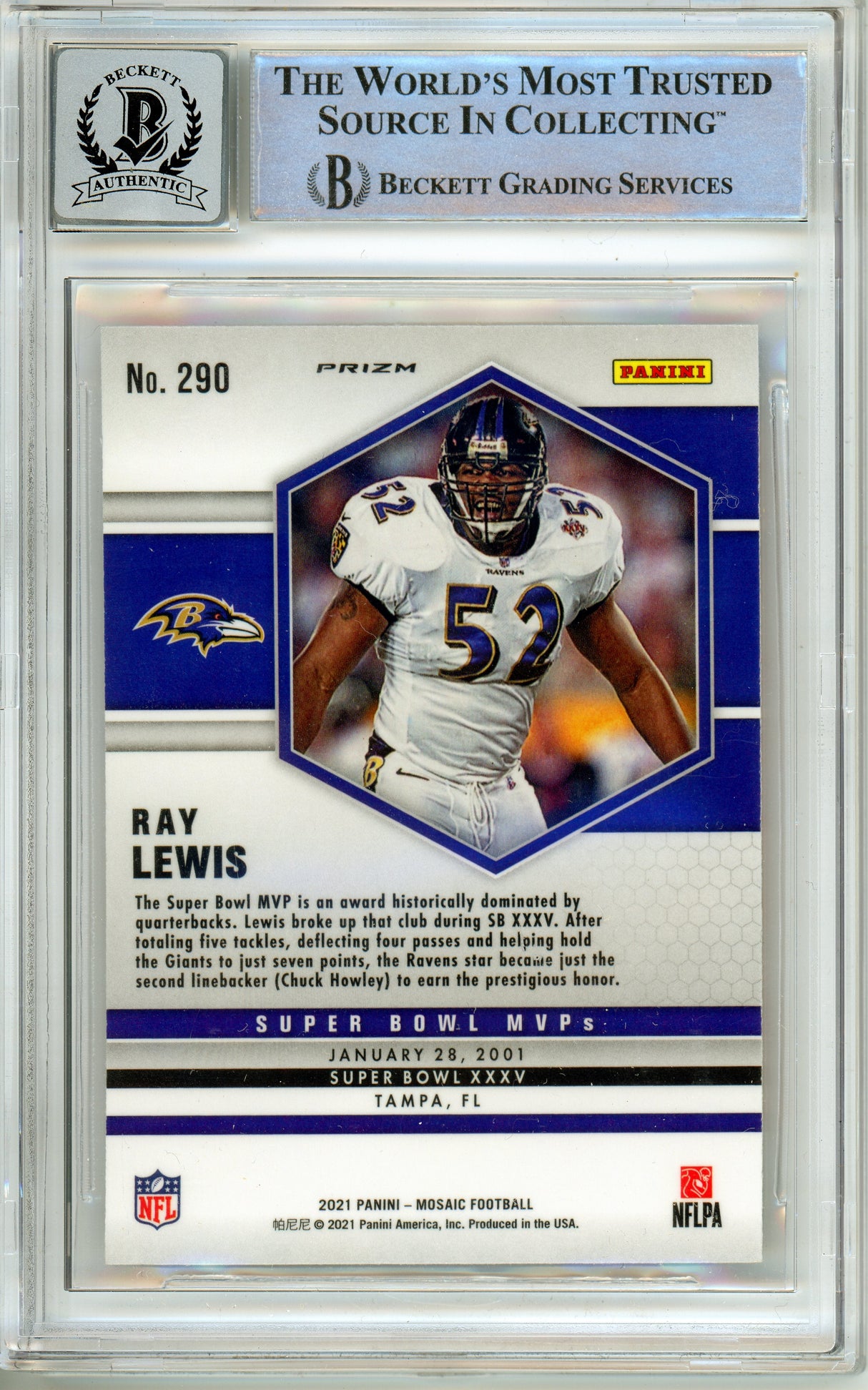 2021 Panini Mosaic MVP Orange Reactive #290 Ray Lewis Ravens BAS Autograph 10