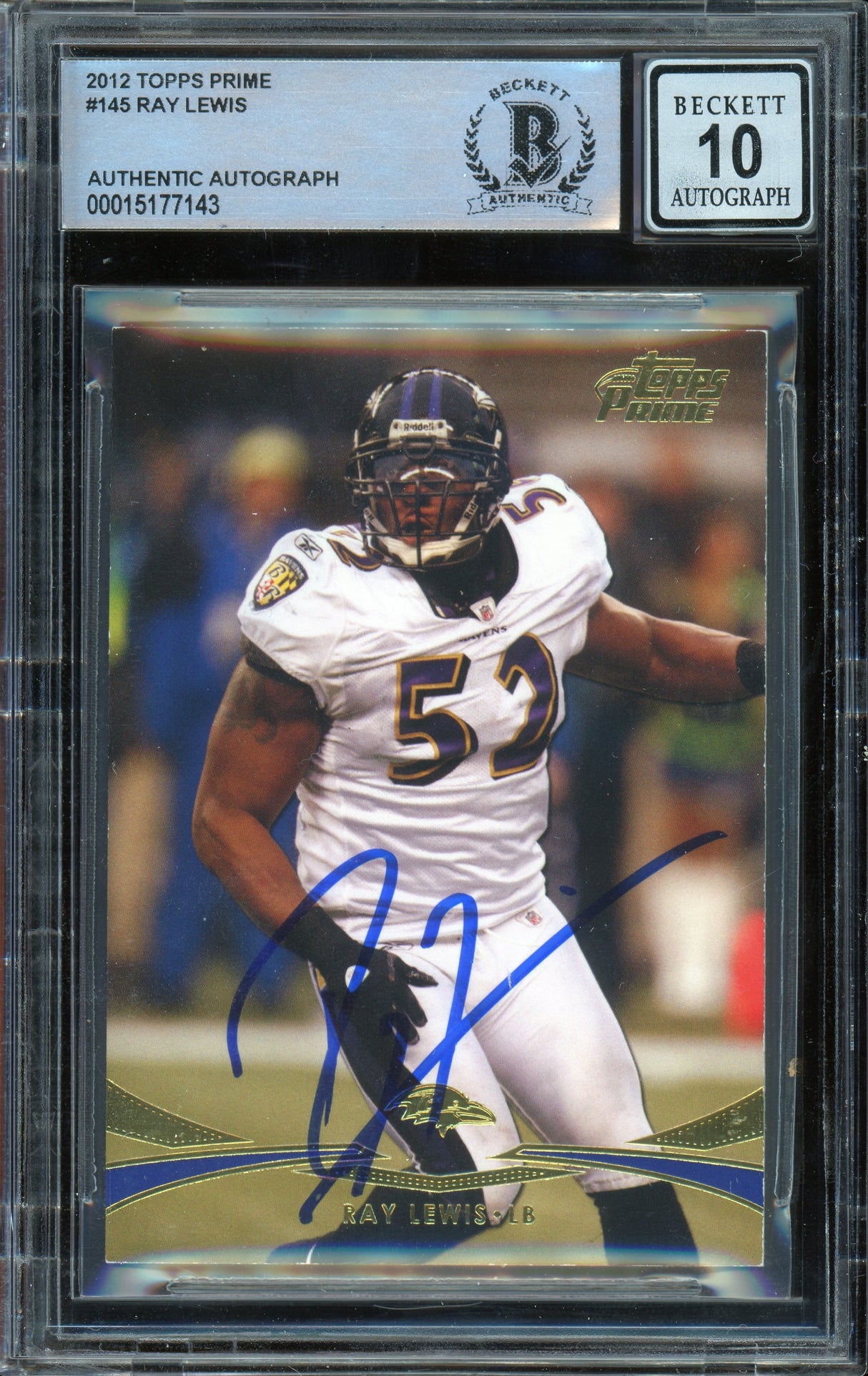 2012 Topps Prime #145 Ray Lewis Baltimore Ravens BAS Autograph 10