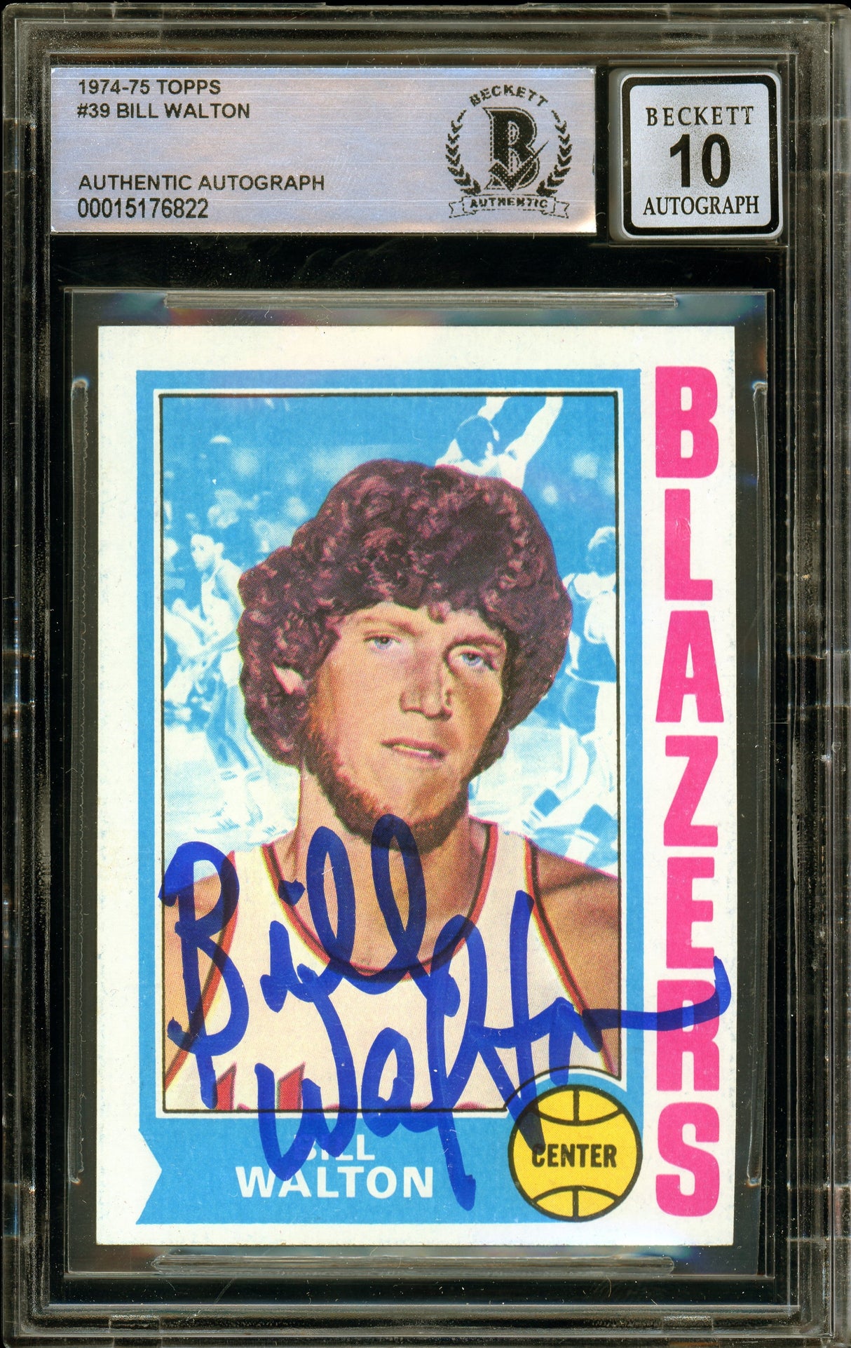 1974-75 Topps #39 Bill Walton RC Portland Trail Blazers BAS Autograph 10