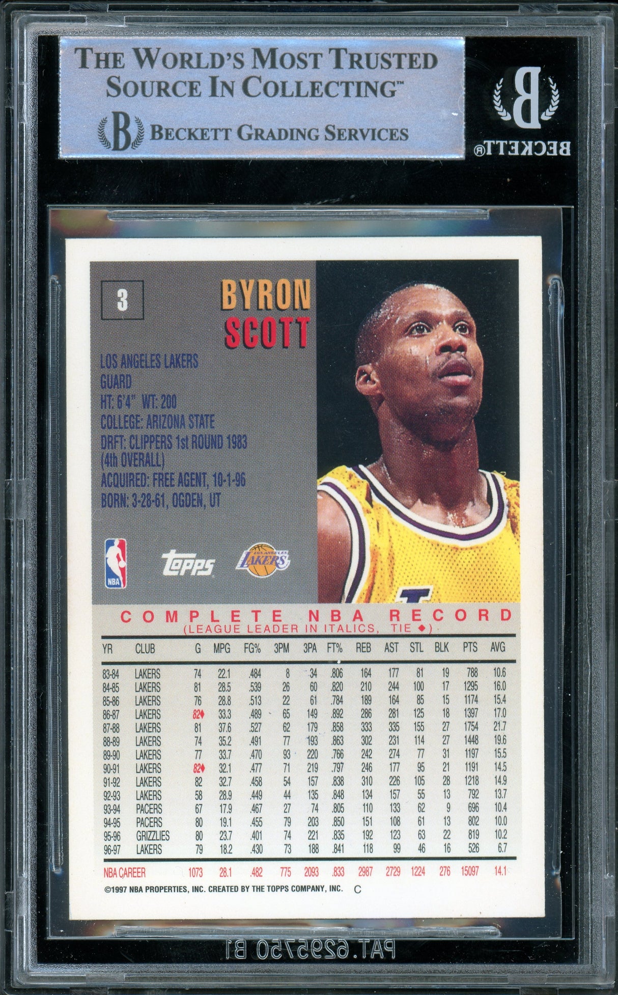 1997-98 Topps #3 Byron Scott Los Angeles Lakers BAS Autograph 10